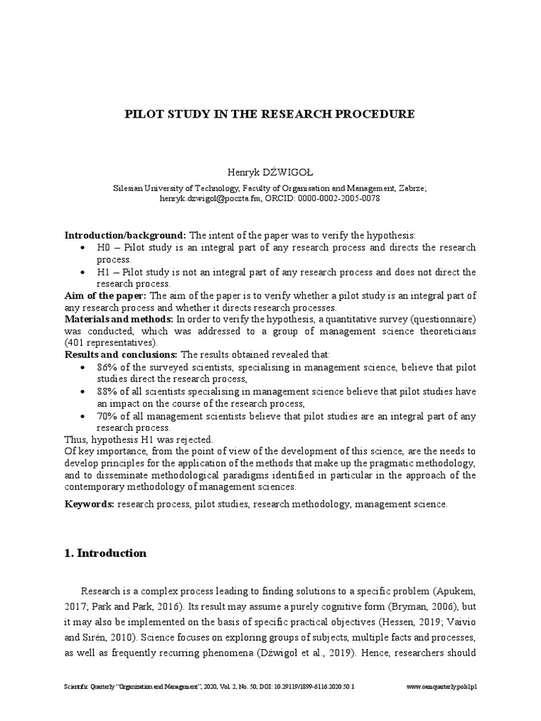 Pilot Study's Role in Research Process | PDF | Survey Methodology | Science
