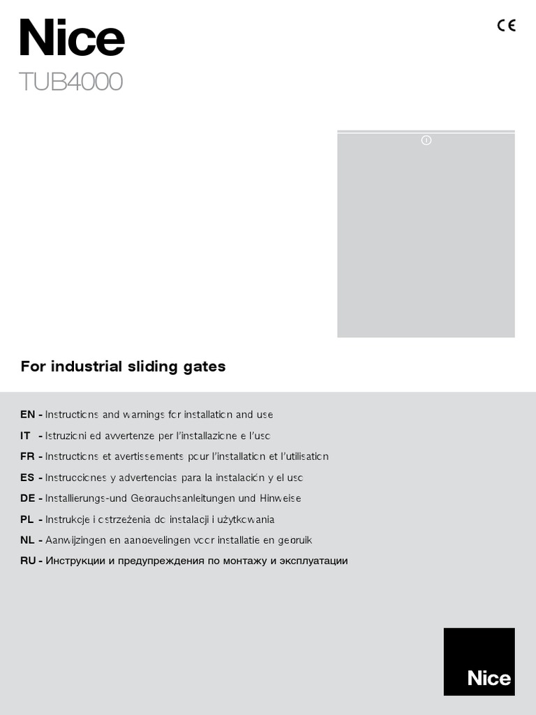 Installation Guide for Nice TUB4000 | PDF | Power Supply | Automation