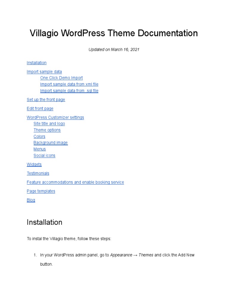 Villagio WordPress Theme Guide | PDF | Word Press | Icon (Computing)