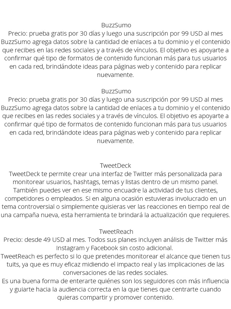 BuzzSumo Precio prueba gratis por 30 días y luego una suscripción por
