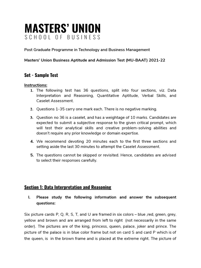MU-BAAT 2021-22 Sample Test Paper | PDF | Curry | Hobbit
