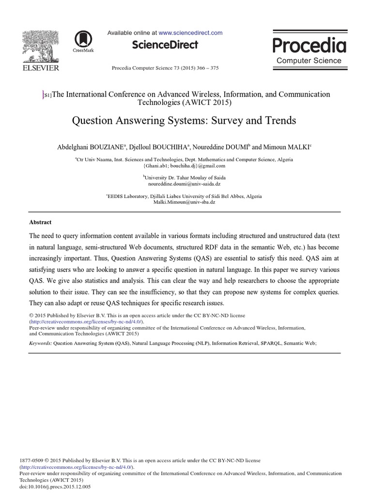 Question Answering Systems: Survey and Trends: Sciencedirect | PDF ...