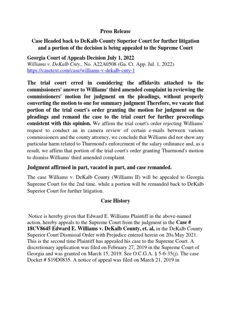 DeKalb Pay Raise Summary July 6 2022 | PDF | Standing (Law) | Lawsuit