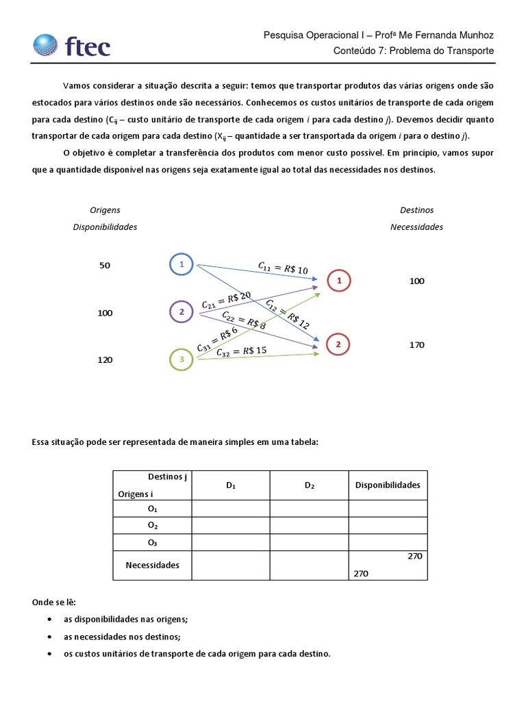 Métodos para Solução de Transporte | PDF | Demanda | Otimização matemática