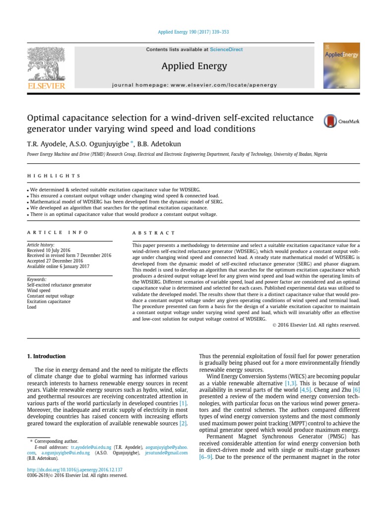 Optimal Capacitance Selection For A Wind-Driven Self-Excited Reluctance
