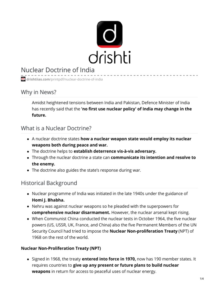 Nuclear Doctrine Of India Pdf Nuclear Weapons Treaty On The Non