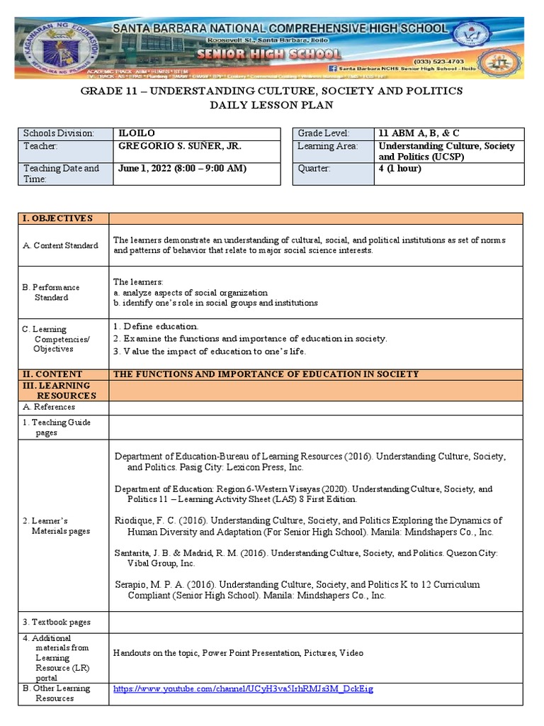 Grade 11 UCSP Daily Lesson Plan | PDF | Learning | Teaching Method