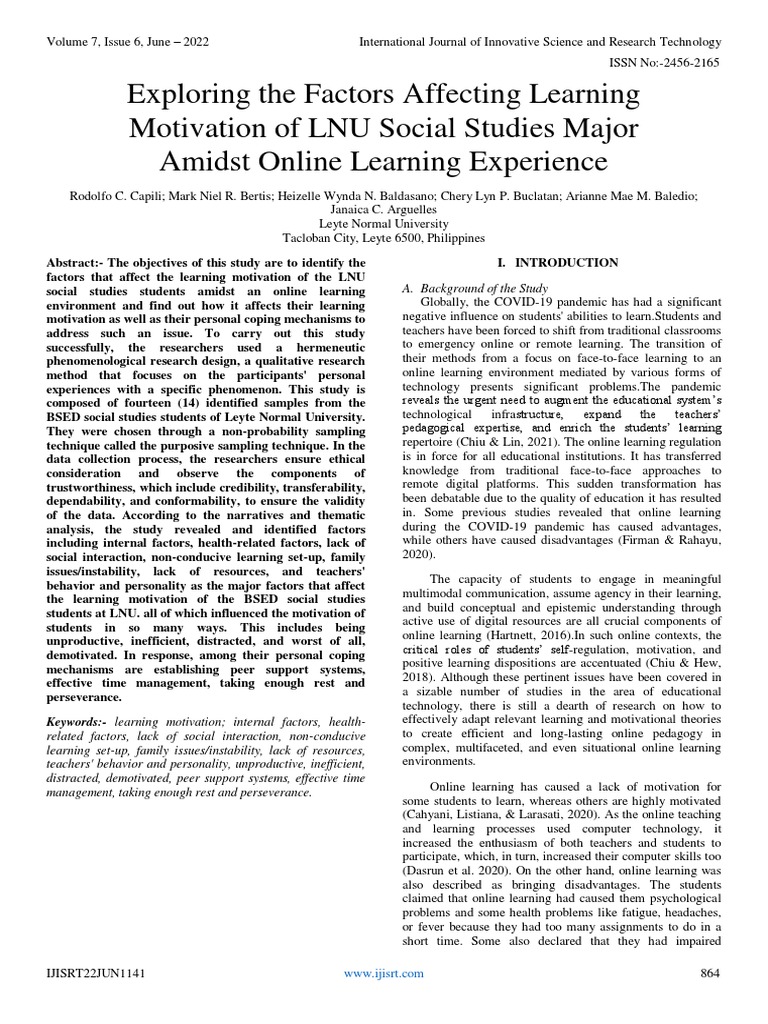 Exploring The Factors Affecting Learning Motivation of LNU Social ...