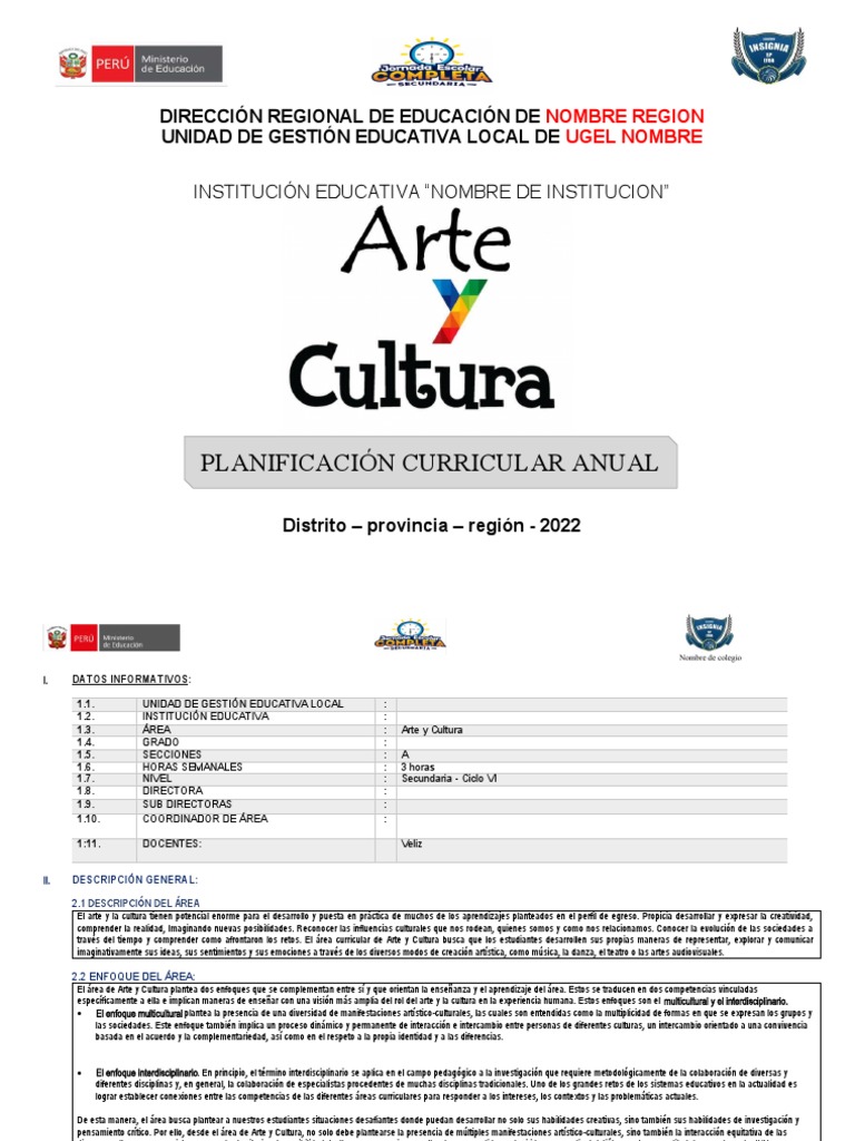 Planificación Curricular de Arte y Cultura | PDF | Aprendizaje ...