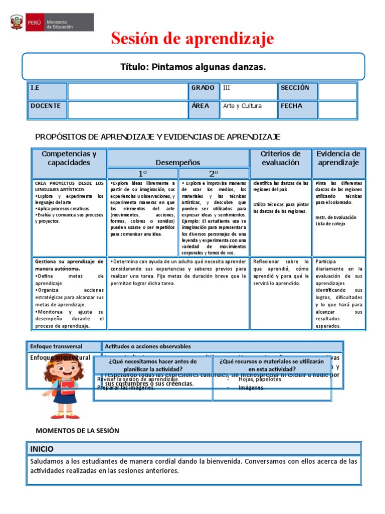 Sesión de Arte y Cultura en Primaria | PDF | Aprendizaje | Evaluación