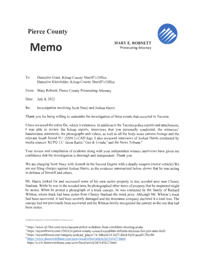 Pierce County prosecutor #39 s office memo on Joshua Harris investigation