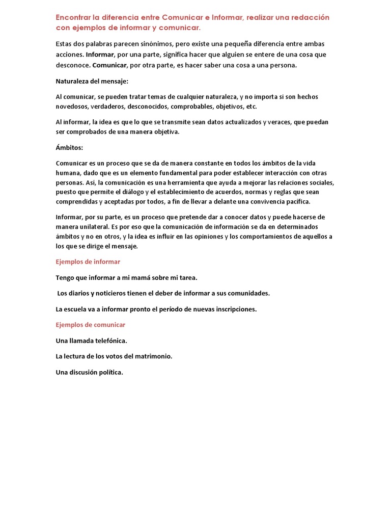 Diferencias entre Comunicar e Informar | PDF