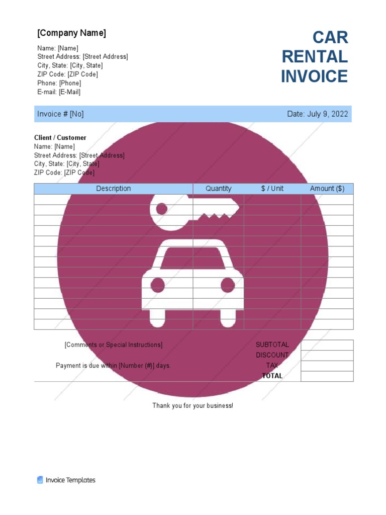 Car Rental Invoice Template | PDF | Finance & Money Management