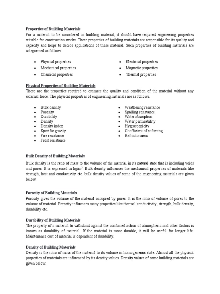 Key Properties of Building Materials | PDF | Deformation (Engineering ...