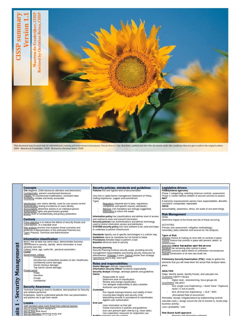 CISSP Summary V1.1 | PDF | Password | Information Security