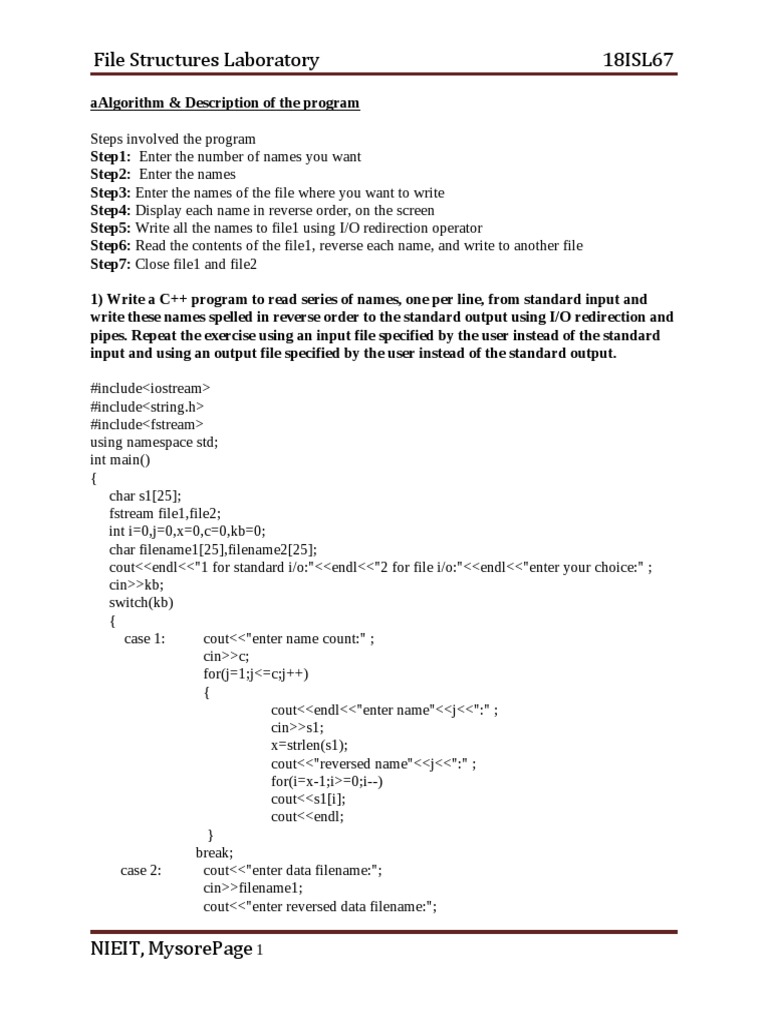File Structures Laboratory 18isl67 | PDF | C++ | Computer Data