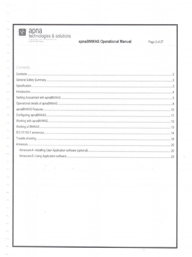 Apna Technologies & Solutions Oprational Manual For ApnaBNWAS1.0 | PDF