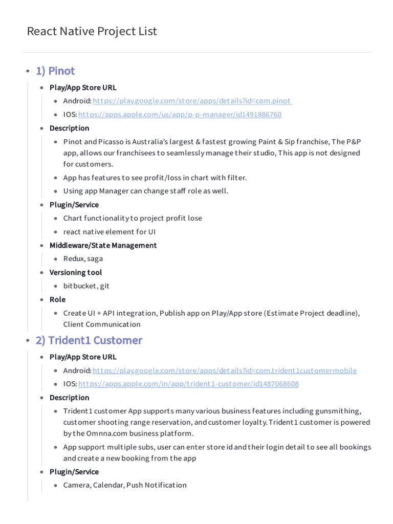 React Native Project List | PDF | Mobile App | Ios