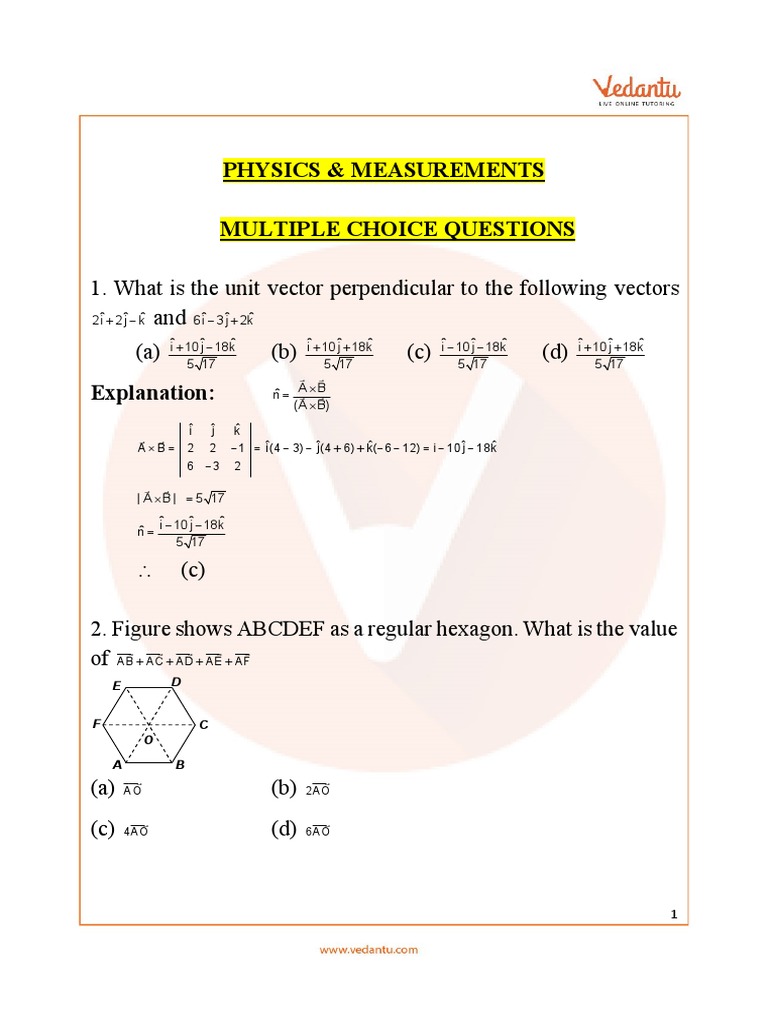 Physics & Measurements Multiple Choice Questions 1. What Is The Unit