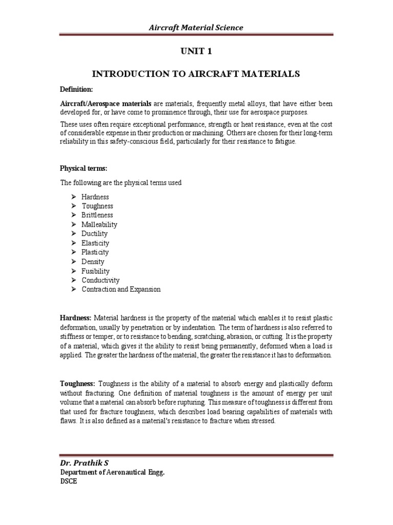 Unit-1 INTRODUCTION TO AIRCRAFT MATERIALS | PDF | Heat Treating ...