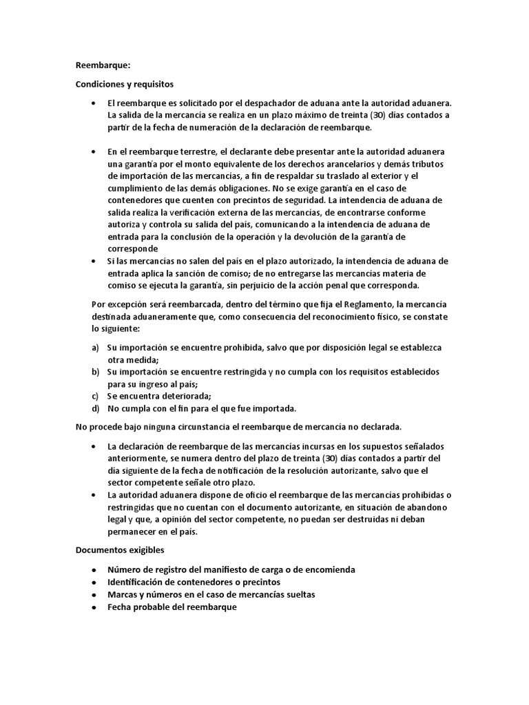 Reembarque: Condiciones y Requisitos | Descargar gratis PDF | aduana ...