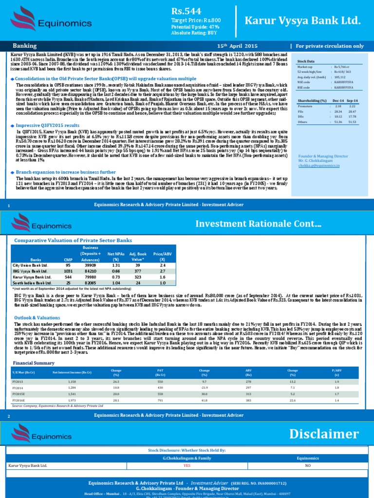 PDF Karur Vysya Bank LTD | PDF | Investing | Securities (Finance)