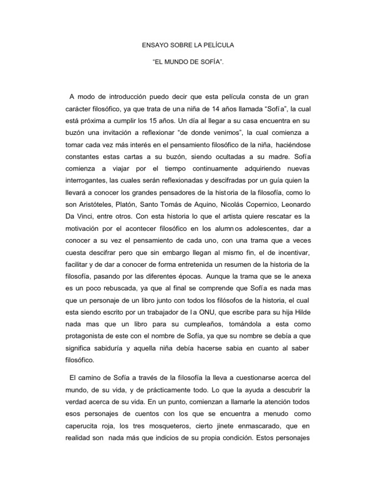 ENSAYO SOBRE El Mundo de Sofia