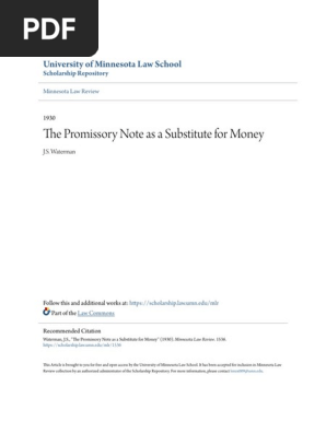 The Promissory Note as a Substitute for Money