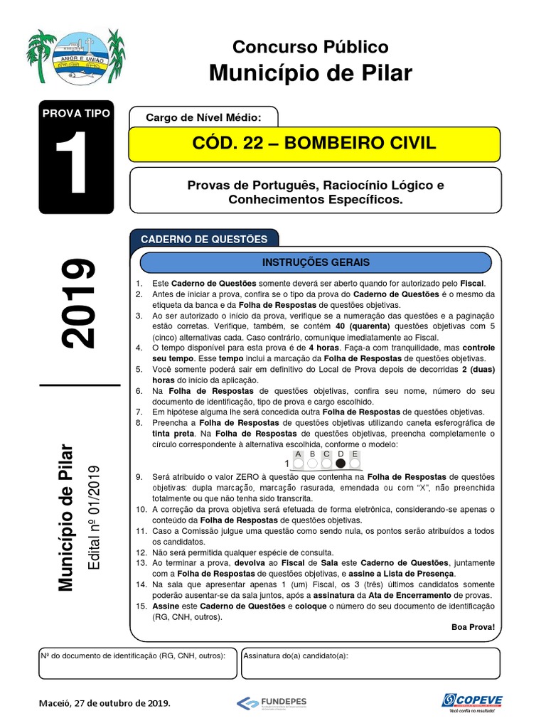 Prova de Questões Objetivas: Bombeiro Civil | PDF | Combustão