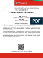 Vásquez Honorio, Víctor Hugo: Constancia de Declaración Jurada Electrónica de Salud Covid-19