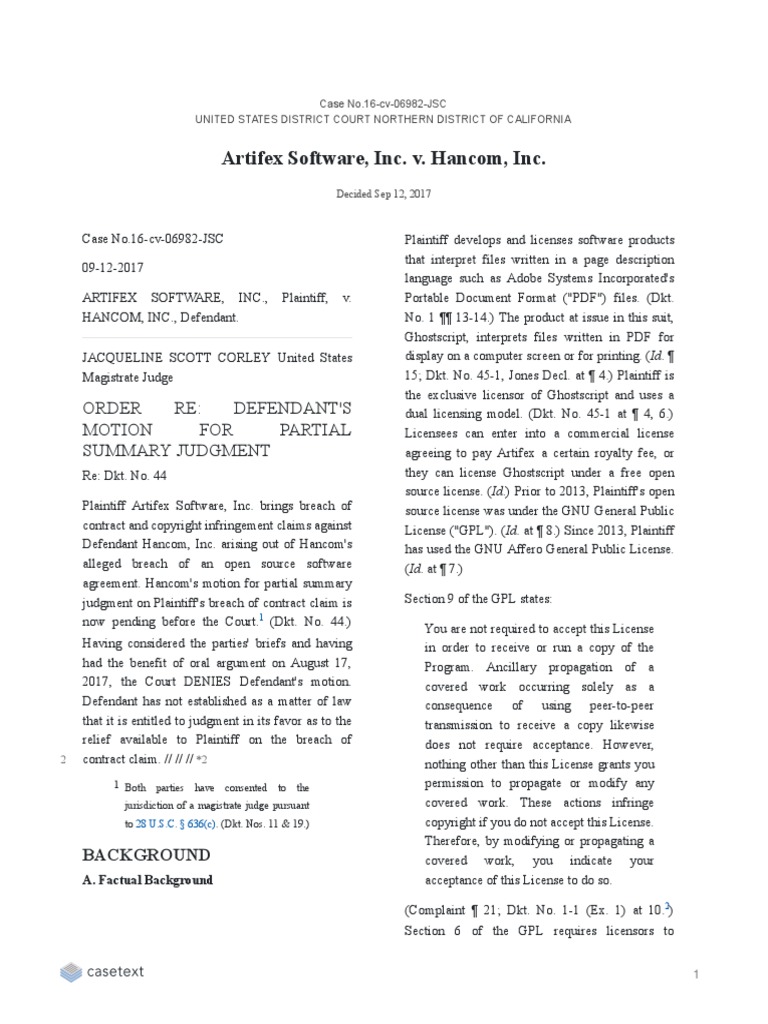 Artifex Software, Inc. v. Inc PDF License Damages