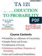 To Probability: Dr. M. K. Garba Mrs. N. F. Gatta
