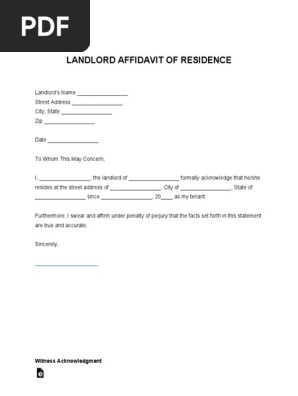 Landlord Affidavit of Residence Letter