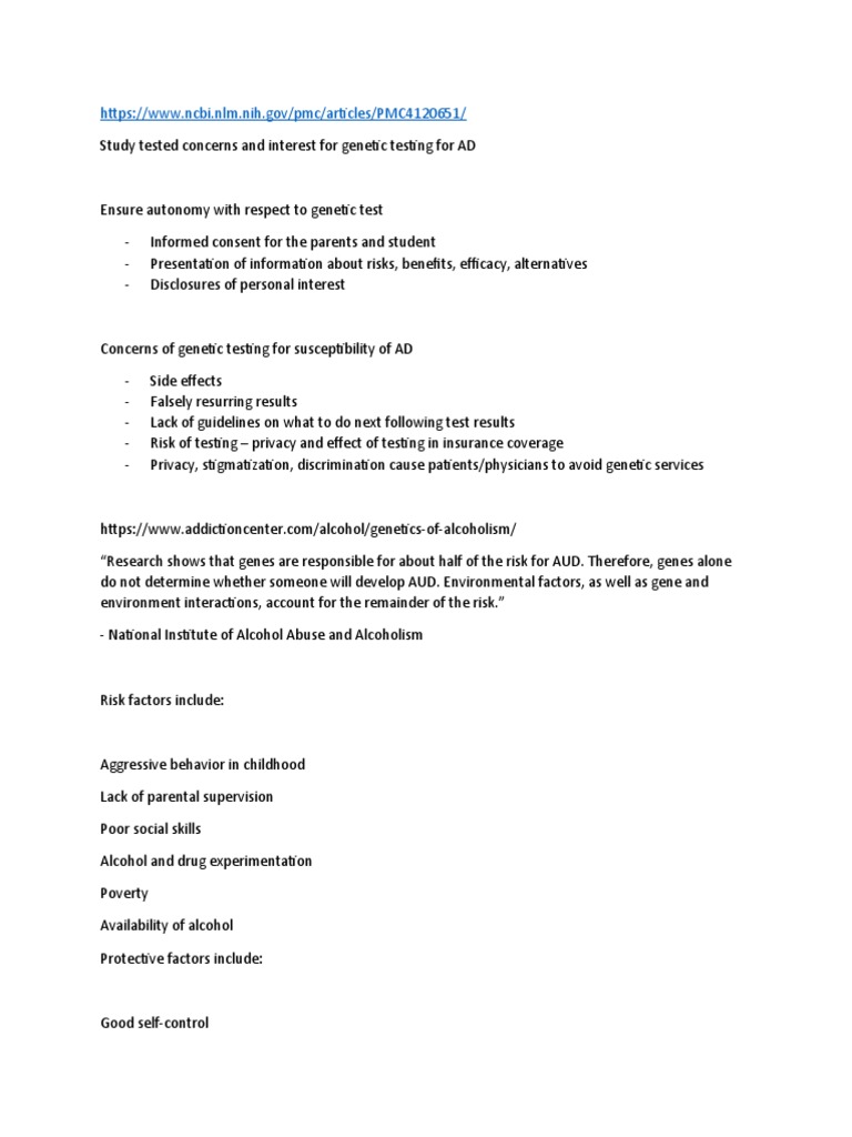 Testing For Alcohol Predisposition PDF Testing