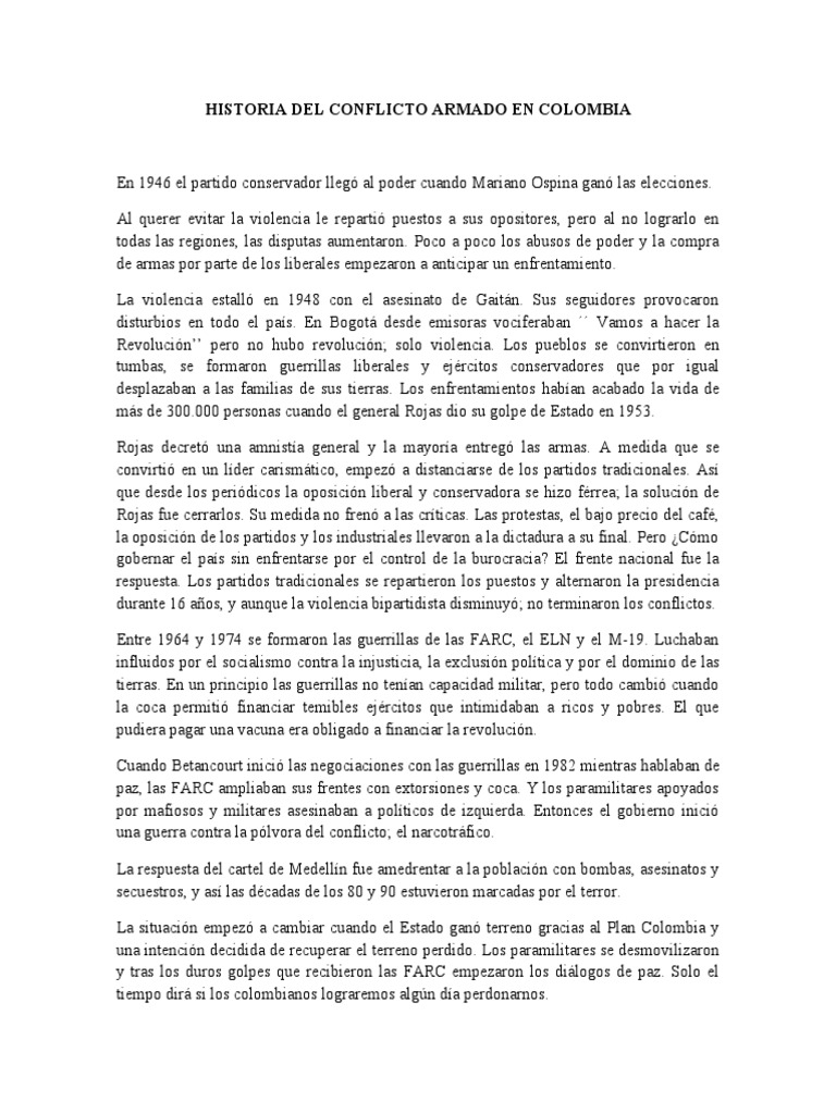 Historia Del Conflicto Armado en Colombia | PDF | Relaciones ...