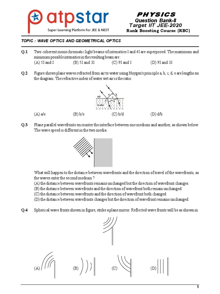 IIT JEE Wave Optics Questions | PDF | Mirror | Refraction