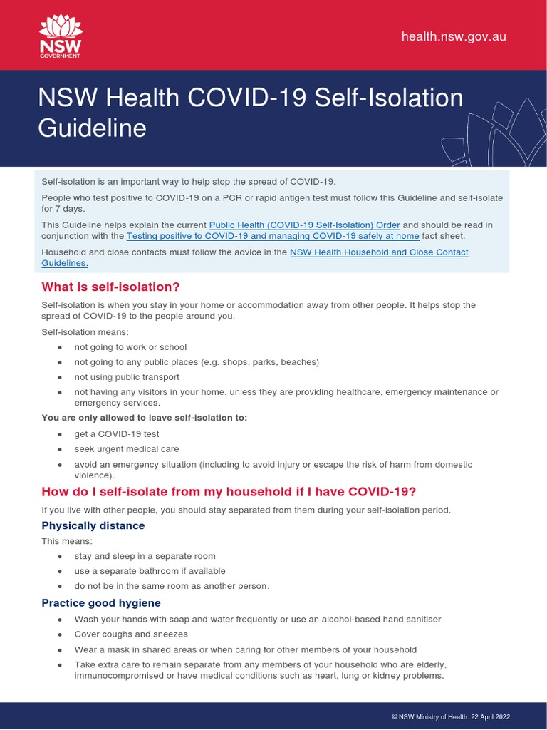 NSW Health COVID19 SelfIsolation Guideline PDF Health Sciences Epidemiology