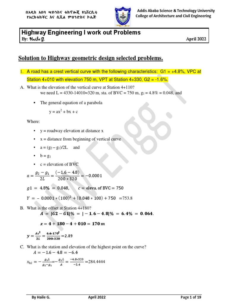 Highway Engineering Problem Solutions | PDF | Slope | Tangent