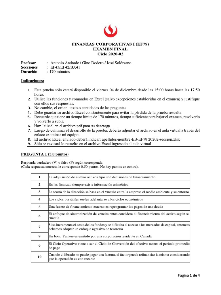 Examen Final Finanzas Corporativas | PDF | Bonos (Finanzas) | Cupón
