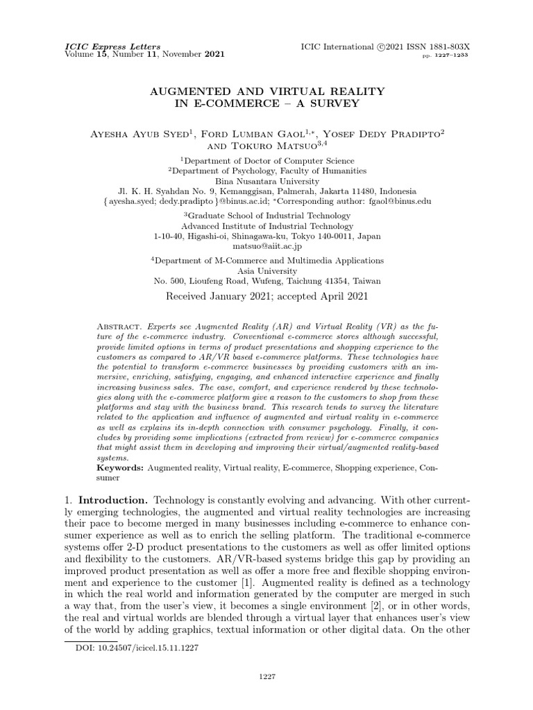 AR and VR Impact on E-Commerce | PDF | Augmented Reality | Virtual Reality
