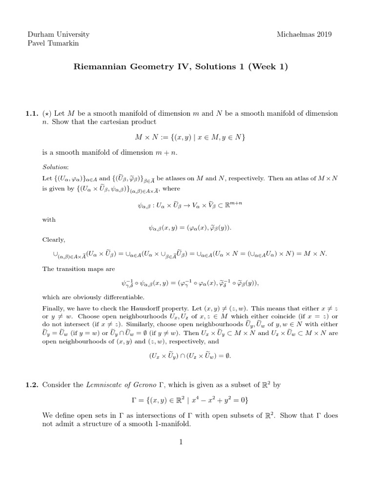 Problem Sheet Manifolds | PDF | Differentiable Manifold | Plane (Geometry)