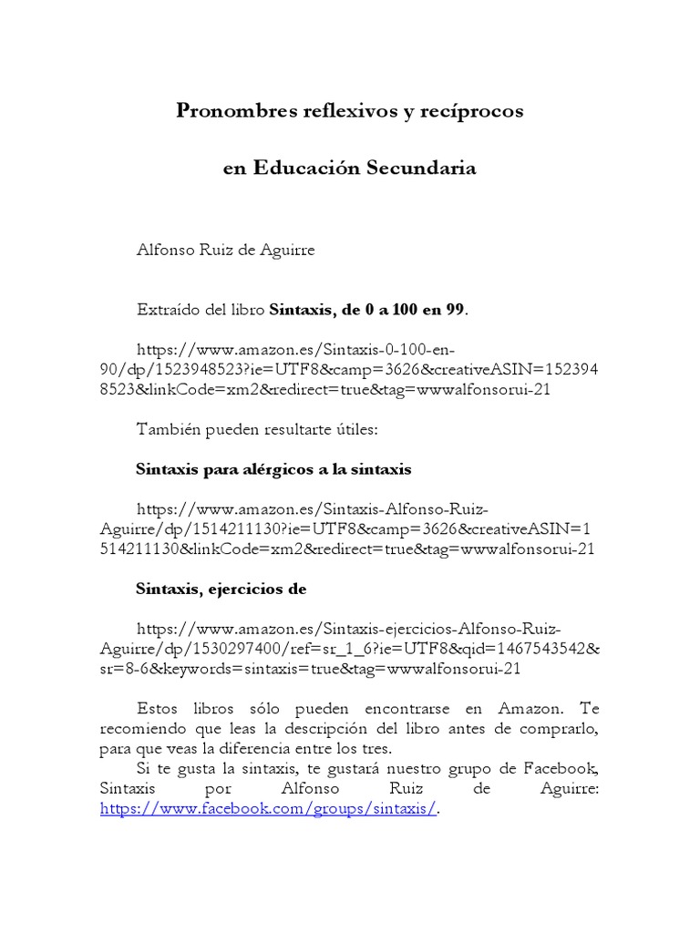 Pronombres Recíprocos y Reflexivos en Español | PDF | Asunto (gramática ...