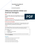 Differences Between British and American Teenagers: 1) Read The Article and Answer The Questions