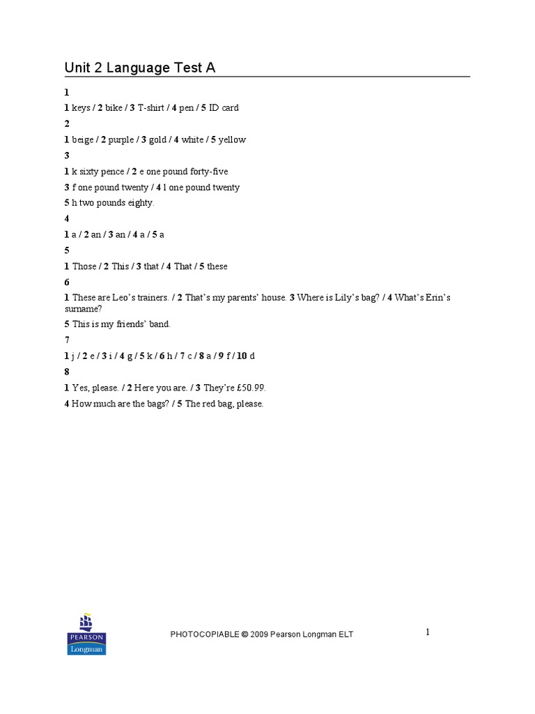 Unit 2 Language Test A: Surname? | PDF