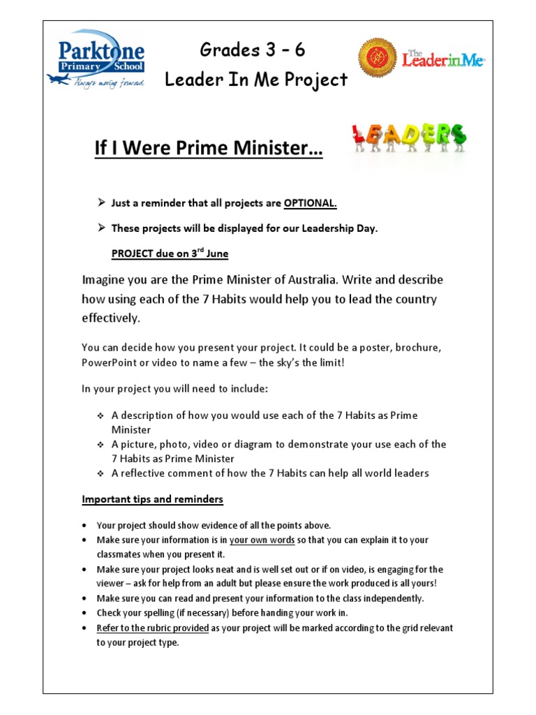 Lim Project If I Were Prime Minister Term 2 Project With Presentation ...