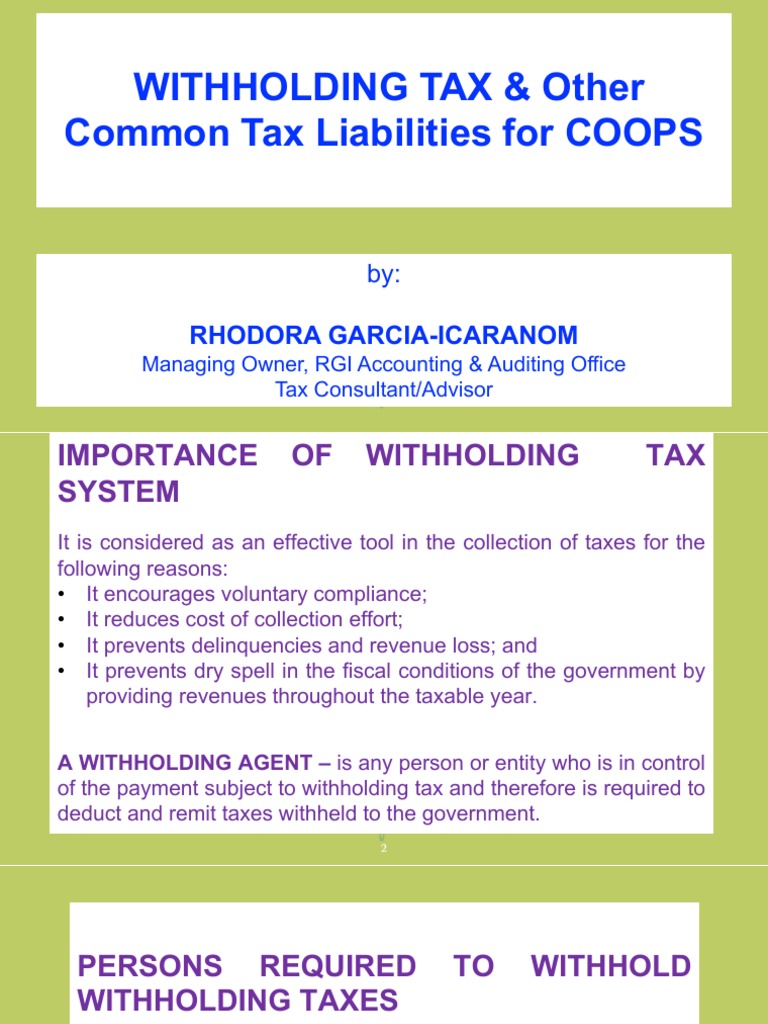 EVR Withholding Tax & Other Common Tax Liabilities For Coops PDF PDF
