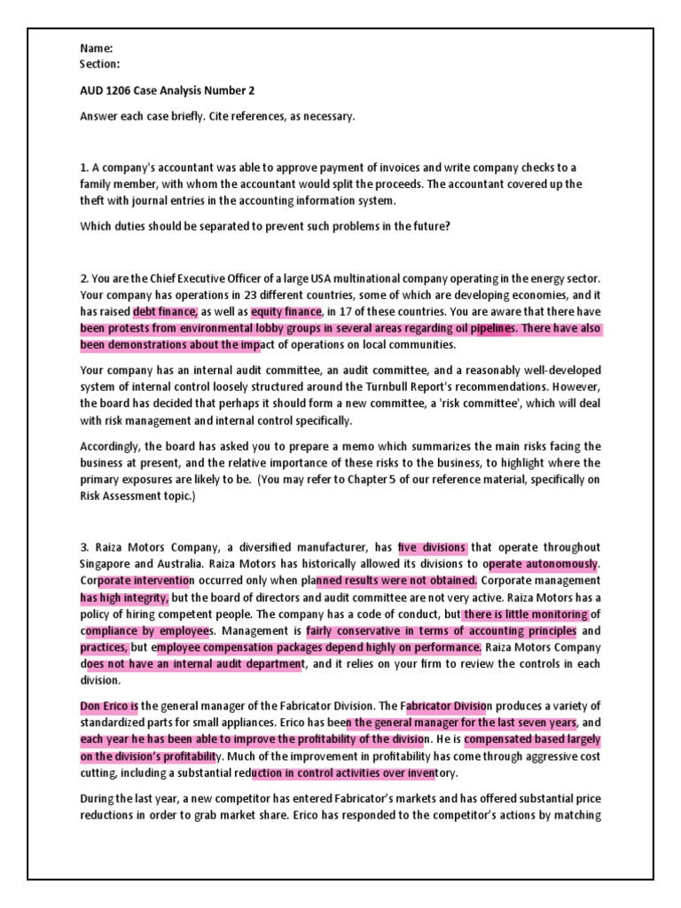 Case Analysis: Corporate Risk & Controls | PDF | Profit (Economics) | Audit