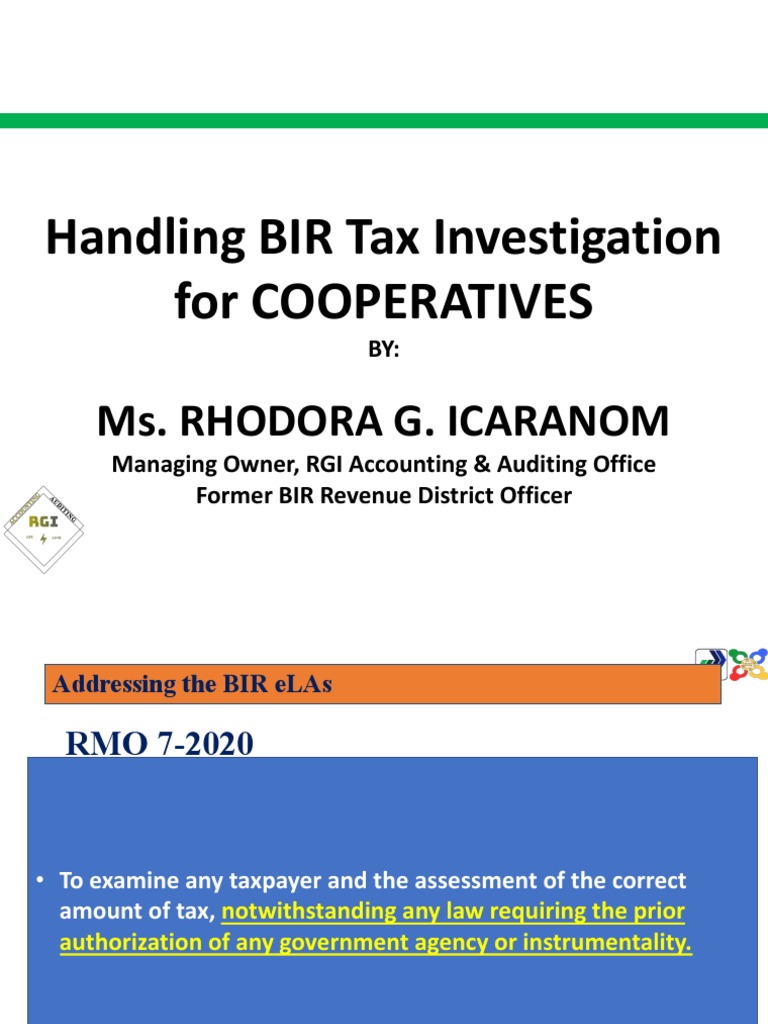 Handling BIR Tax Examination For COOPS EVR PDF PDF Tax Refund Taxes