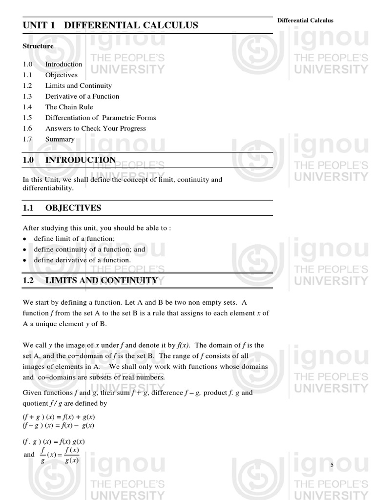 Unit 1 Differential Calculus Structure PDF Function (Mathematics