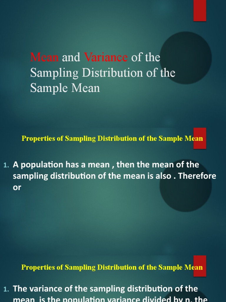 Mean and Variance of The Sampling Distribution of | PDF | Variance | Mean